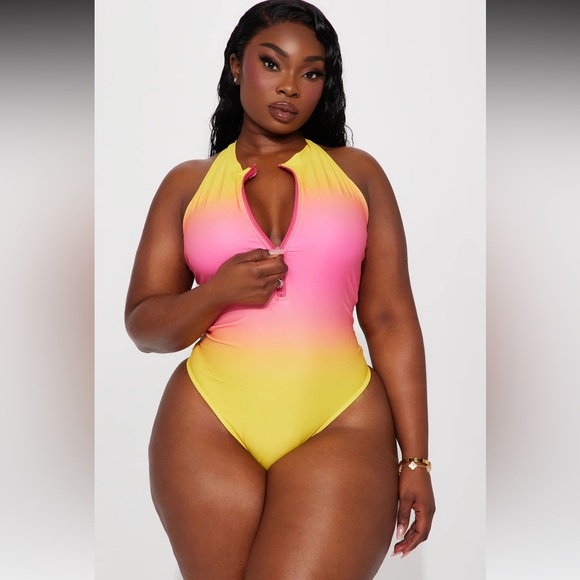 Zip Up Sexy onePiece Swimsuit - Pink/combo - Picture 11 of 12